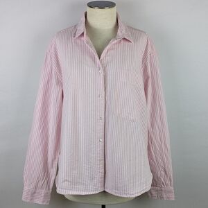 beachlunchlounge Cammi 100% Cotton Button Down Striped Pink Lace L NWT